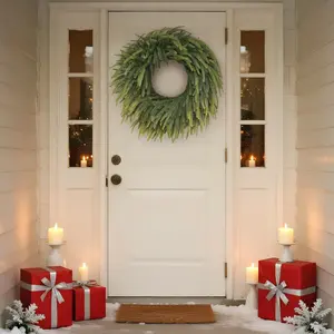 Green Plant 13-pronged Norfolk Pine Wreath - Spring artificial wreath, simulated pine needle wreath, suitable for front doors, home, outdoors, PE hand feel material front door hanging home decoration, display piece, Home Ornaments