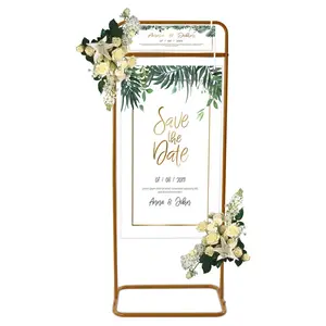   4.9FT  Gold Wedding Sign Stand LargeWelcome Frame Seating Chart Guest List Geometric Floral Ceremony Decorations Flower Backdrop Banners Butterfly