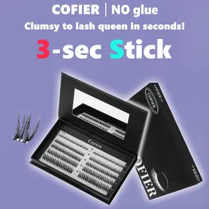 [Single Box Only]Cofier No Glue DIY Lash Kit lash lift kit at home Press on Lash Self-Adhesive Eyelash Kit Individual Lashes Beginner Friendly with Tweezers 80/90/120 Pcs Cosmetic Makeup bottom lash clusters