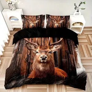 3pcs Forest Animal Deer High-Definition Digital Print Bedding Set, Home Comfort Sheet Set, Soft & Cozy Design, Perfect Gift Idea