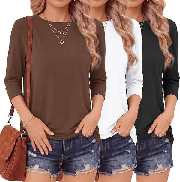 SHOWITTY 3 Pack 3/4 Length Sleeve Womens Tops