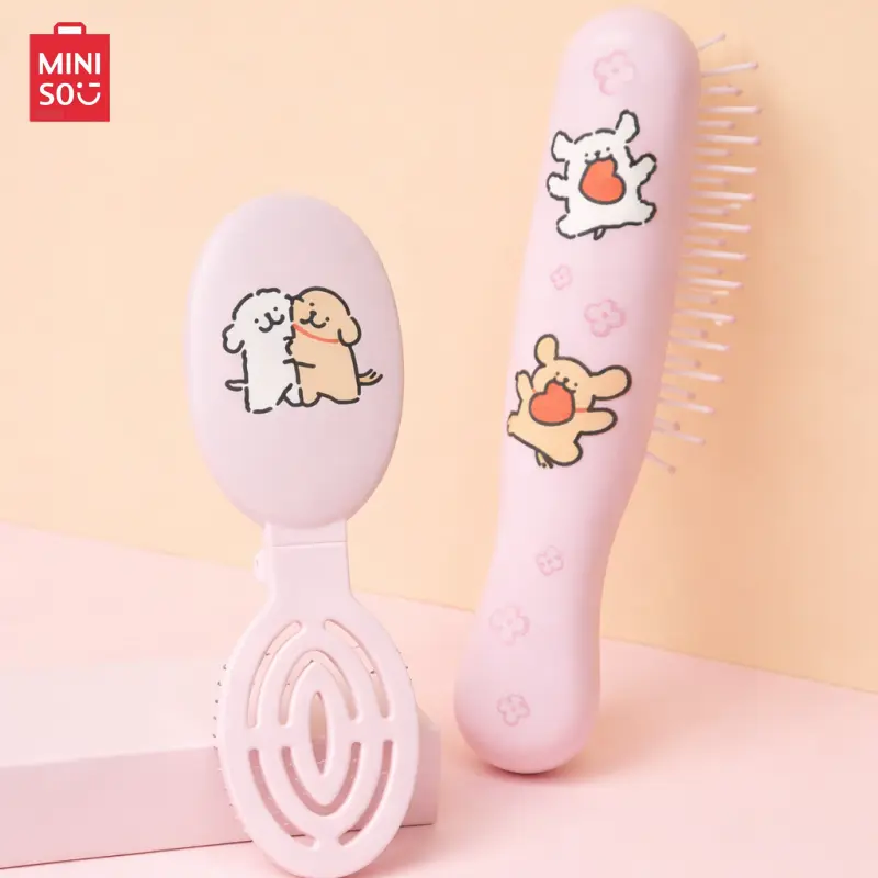 Miniso Maltese Pink Hairbrush - Gentle on Hair, No-Pull Detangling Hair Brush for Girls, Perfect for Daily Home & Travel Use, Adorable Beauty Gift, Back To School, Hair Styling Tools