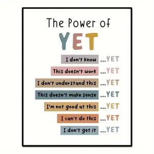 1pc Frameless Quote Prints The Power Of Yet Print, Therapy Office Decor, Poster Students Room Wall Decor, Boho Classroom Growth Mindset Mental Health Poster, Classroom Decor, Unframed Art Print 8x10 Inch
