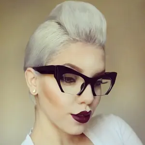 Eyeglasses Cat Eye Demi "Rasoir" Glasses razor cut off lens Shadz GAFAS shaved bottom half frames Trendy Sunglasses