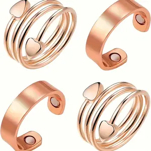 4pcs Copper Rings for Women, Women'S Adjustable Magnetic Copper Rings, Jewelry Gifts for Mother'S Day Valentine'S Day