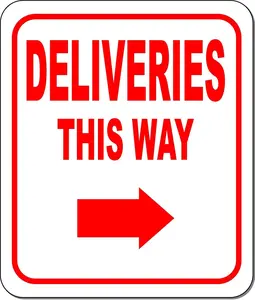 Deliveries This Way w/Right Arrow Aluminum Composite Sign Delivery Instructions for My Packages from Amazon, FedEx, USPS, UPS - Indoor Outdoor Signs for Home, Work - 8.5" x1 0"
