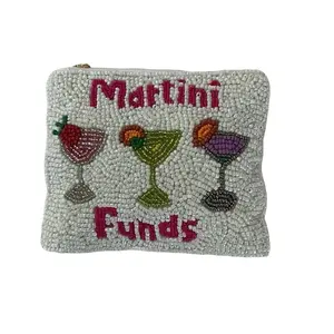 Handmade Coin Beaded Purse - Martini Funds Design with Colorful Drink Graphics and Beaded Detailing