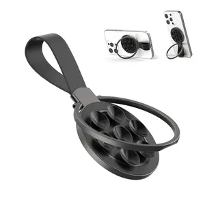 Magnetic Phone Ring Holder with Grip Stand, Finger Ring Kickstand, Suction, Strap and Selfie Mirror, Compatible with iPhone, Android, and Smartphone