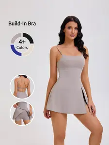 Women's Adjustable Strap Built-In Bra Fitness Jumpsuit | Breathable Sleeveless Athletic Skirt for Tennis, Golf & Workouts | Stretchy Solid Color Design, Sports Activewear, Golf Attire