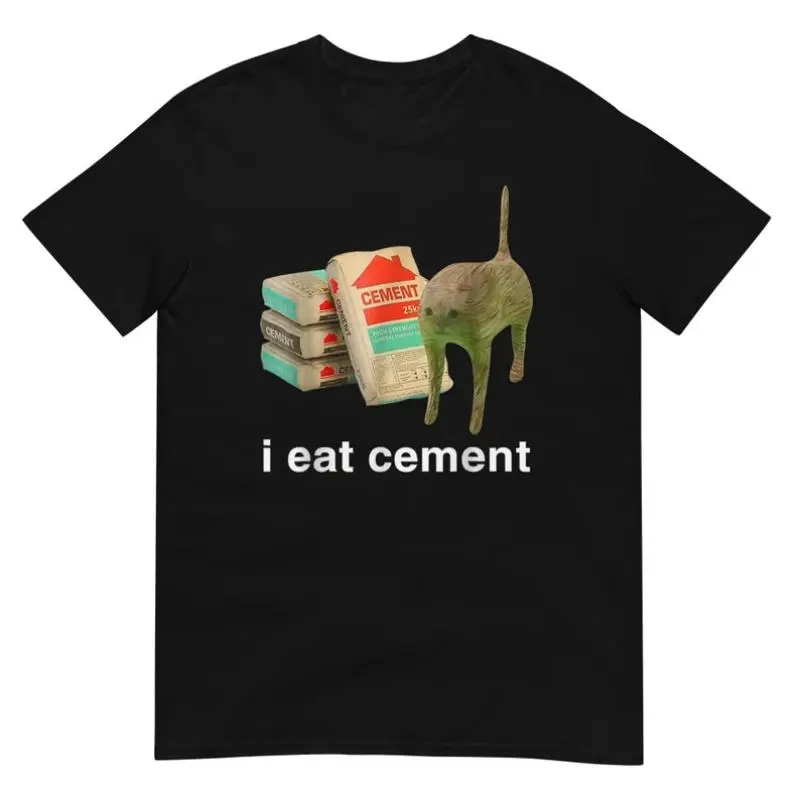Cursed "I Eat Cement" Cat Knit Hoodie - Black, Smooth, Seamless, Elastic Sports Top for Outdoor Activities; Cursed "I Eat Cement" Cat Knit Shortsleeve Sweatshirt - Black, Smooth, Seamless, Elastic Sports Top for Outdoor Activities