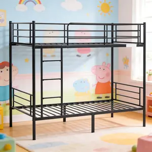 Twin Size Metal Bunk Bed with Ladder, Iron Bunk Bed Frame for Kids and Adults, Space Saving Double Layer Bed Black