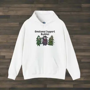 Emotional Support Buddies Women's 420 Funny Hoodie - Cotton-Poly Blend, Seamless Ribbed Cuffs, Kangaroo Pouch, OEKO-TEX Certified, Matching Drawcord, Casual Style, Long Sleeve, Wrap Top, Pullover