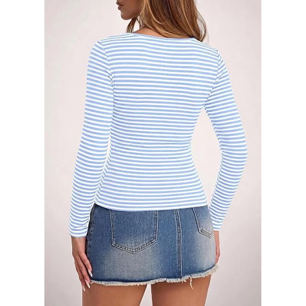 PRETTYGARDEN Long Sleeve Striped Shirts for Women | Soft Ribbed Knit ,Y2k Tshirt,Slim Fit Layering,Cute Tops,Basic Tee,Business Casual Outfits, Spring Fall Trendy Clothes#SohoChic