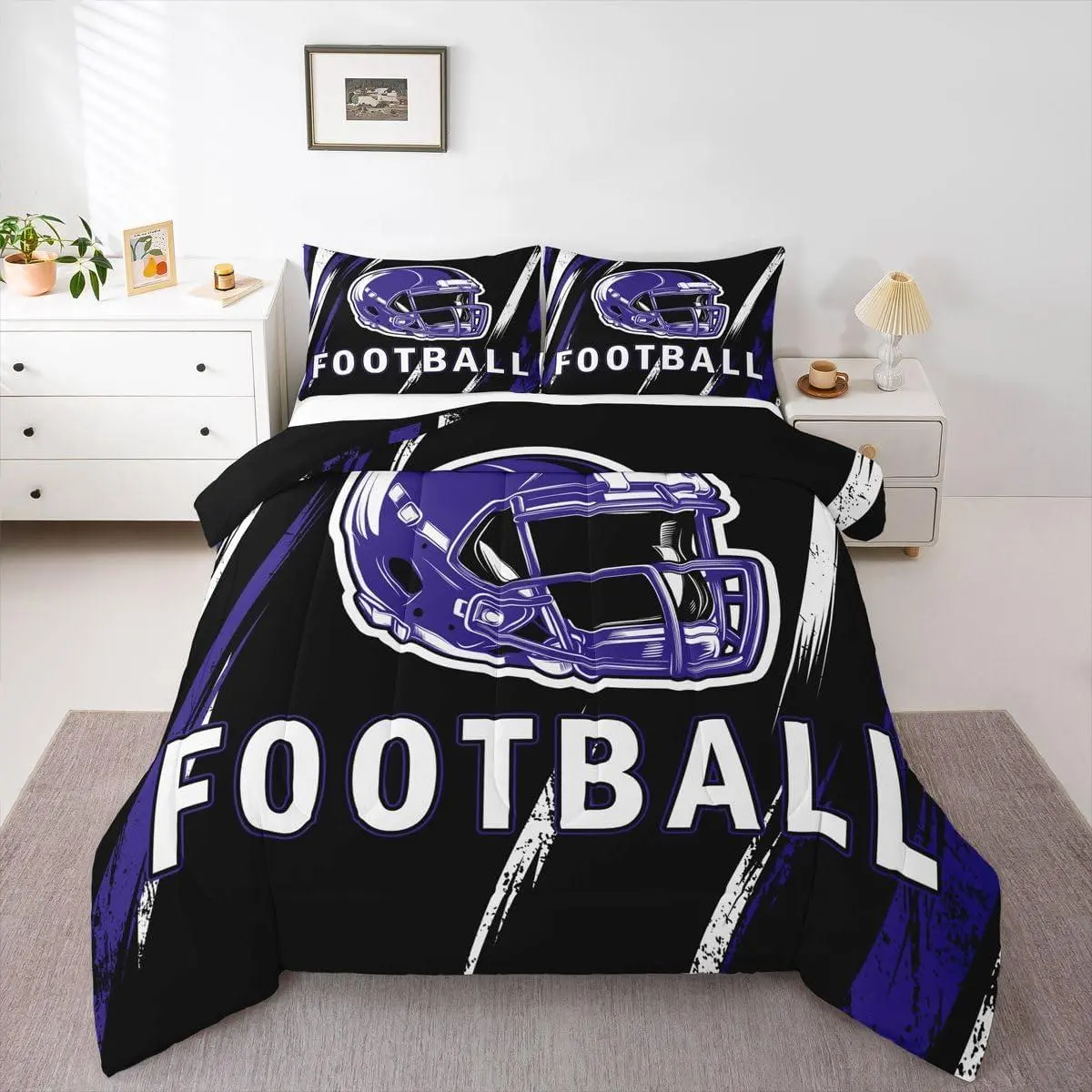 Baltimore Comforter Set,Gridiron Gifts Bedding,City Seasonal Color Bed Set,for Adults Kids Rugby Sports Football Decor for Boys Bedroom - 1 Comforter