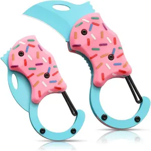 Pink Pocket Knife for Women Men,Cool Folding Knife Box Cutter，Mini EDC Knives for Everyday Carry, Portable Hand Tools,Folding Utility Knife with Unique Donut Design,Ideal Gifts for Men and Women