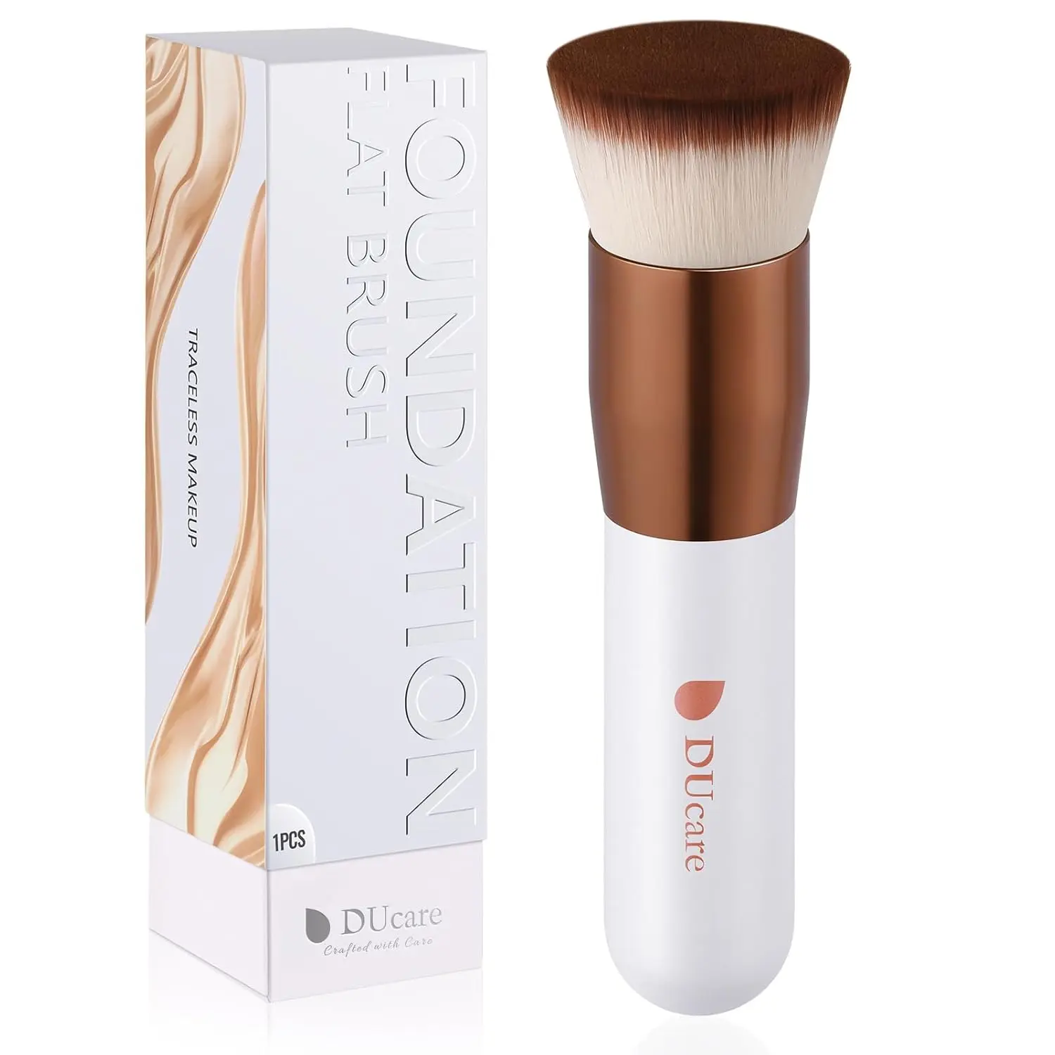 Ducare Foundation Brush,Flat Top Kabuki Brush Synthetic Professional Makeup Brush Liquid Blending Mineral Powder Buffing Stippling Makeup Tools, Rose Golden/White DUcare