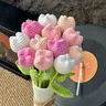 Handmade Crochet Tulip Bouquet, Artificial Flower Bouquet for Home Decor, Birthday, Graduation, Mother’s Day, Valentine’s Day, Christmas Gift for Her