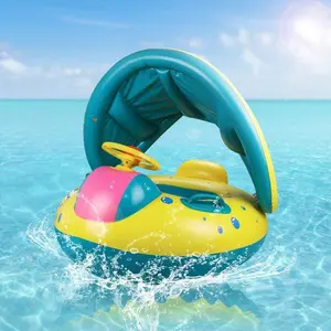 Inflatable Swimming Pool Float, Inflatable Swimming Ring with Adjustable Canopy, Water Sports Equipment for Kids, Swimming Pool Toy