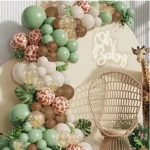 34-Piece Party Decoration Set: Sage Green & Giraffe Print Balloons with Gold Confetti — Woodland Party Decor, Savannah Jungle-Themed Birthday Party Supplies, 2026 New Year's Party, Christmas Party