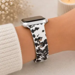 Cow Print Watch Band | Black & White Western Watch Strap | Neutral Cowhide Band