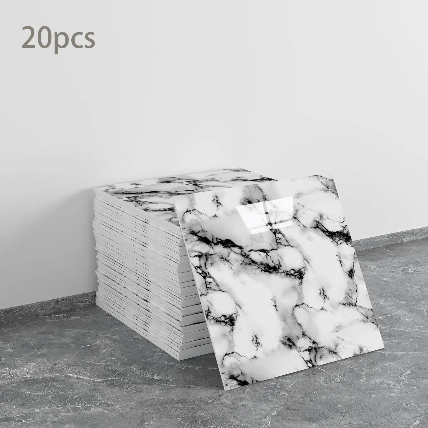 20 Pieces Marble Peel-And-Stick Waterproof PVC Wall Panels, 11.8x11.8 Inch, and, 19.4 Sq Ft, Bathroom and Kitchen Walls