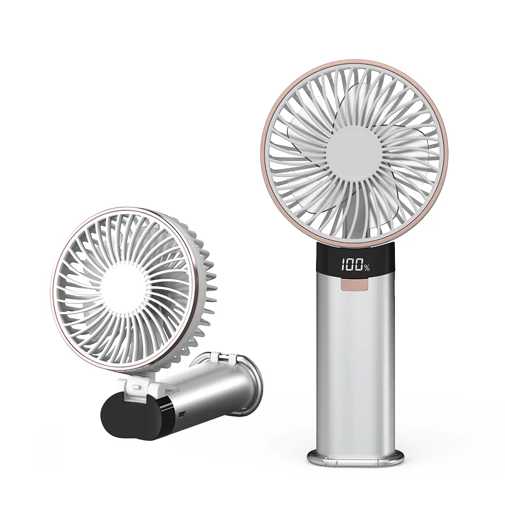 AIVECO Portable Handheld Turbo Fan with 6 Wind Speeds, 5200mAh Battery, Quiet & Lightweight, Foldable Desk Fan, Neck Strap, LED Display, 12 Hours Runtime, Aerospace-Grade Aluminum Alloy, Ideal for Outdoor Activities, fan portable