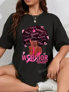 100% Cotton American African Black Women Queen Breast Cancer Warrior T-Shirt