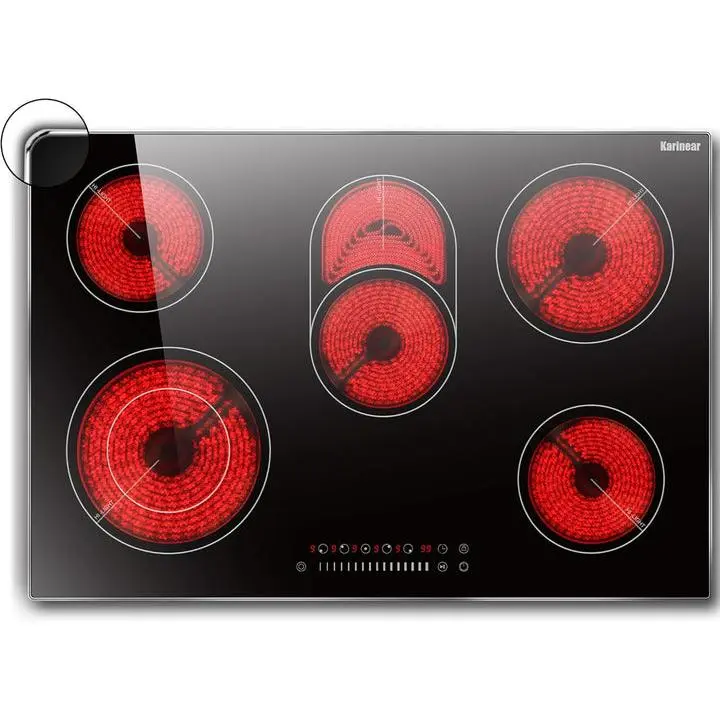 Karinear 5 Burner Electric Cooktop 8400W, 240V Built-in Radiant Stove with Metal Frame, Fits Most Existing Cutouts, Works with All Cookware, Timer & Child Lock Electric Stove Top kitchen cooking residual heat indicator, Led Display, Adjustable infrared, K