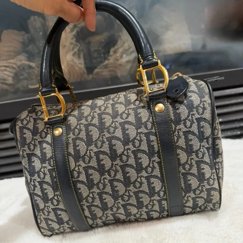 Pre-owned Dior canvas top handle Christian Mini Boston Bag, Safe & Good Pre Loved Luxury Luggage