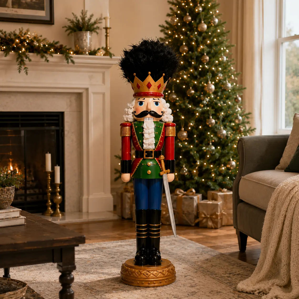 3 FT Red, Green & Blue Multi LED Nutcracker With Sword