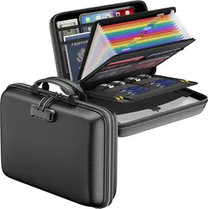 Fireproof File Organizer with Lock, Hard-Shell Case Fireproof Document Box with 13 Pocket Accordion File Folder, Portable Home Office Travel Safe Storage for Important Documents Laptop