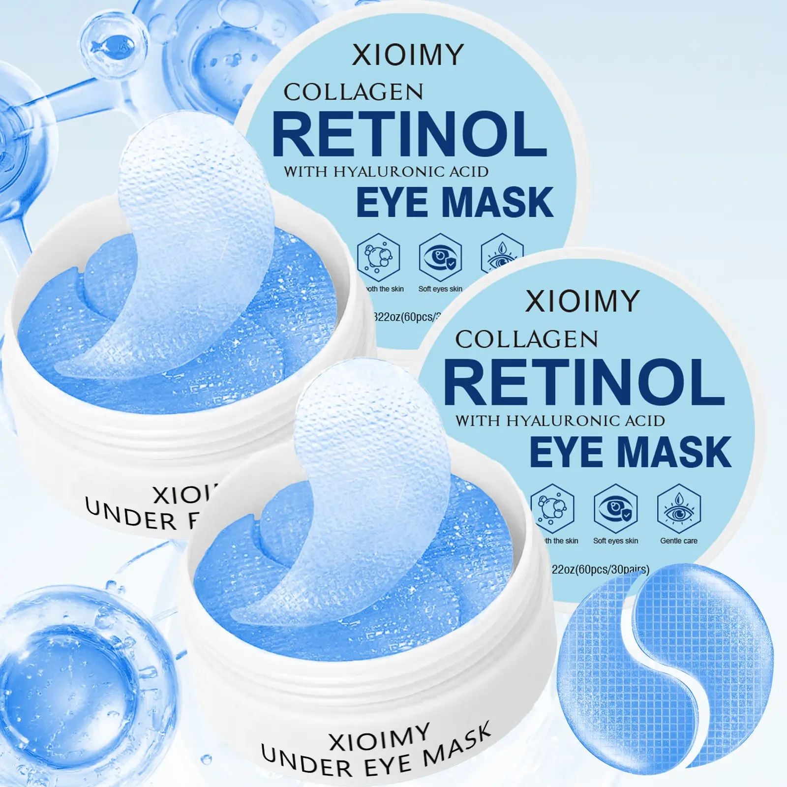 120pcs Collagen, Retinol and Hyaluronic Acid Eye Mask, Deep Moisturizing, Firming Skin, Hydrating, Reduces Dark Circles, Eye Care