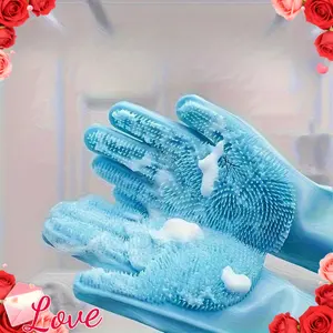 Pet bath gloves, pet massage brush, dog friction bath products, gentle dog hair removal and cleaning gloves, dense bristle design, suitable for all sizes of cats and dogs, a must-have for pet bathing, usable in four seasons.