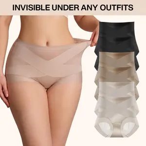 [6-Pack] LILYLOVE Seamless High Waisted Panties for Women - Criss Cross Waistband Tummy Control Panties - No Show Full Coverage Briefs - Soft Breathable Everyday Underwear S-XXL