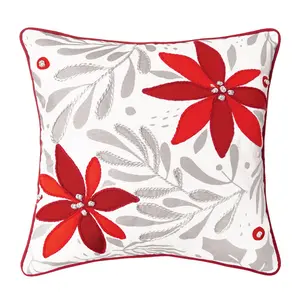 18" x 18" Poinsettia Christmas Throw Pillow byValerie