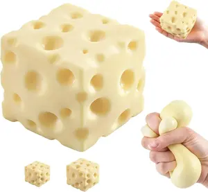 2.76inch Squishy Cheese Block Fidget Toy, Soft Squeeze Stress Relief Sensory Ball for Adults, Anxiety Reliever Fun Desk Decor