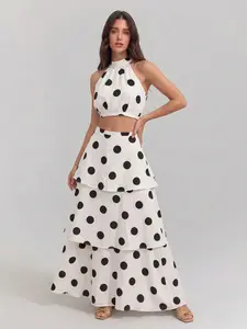 LikeMyChoice Exquisite Gift To You Polka Dot Print High Neck Sleeveless Set for Women - Timeless Vintage Look & Comfortable Layering Top - Womenswear
