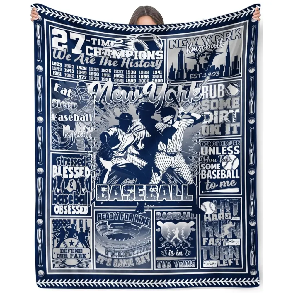 New York Baseball Blanket Soft Comfy Flannel Throw Gifts for Baseball Fans Men Boys Coach Birthday Christmas Picnic Coloring College Dorm