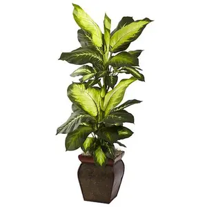 Nearly Natural Golden Dieffenbachia with Decorative Planter