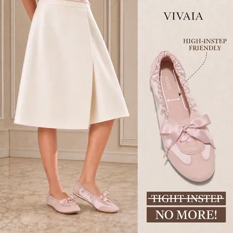 VIVAIA Women’s Round-Toe Eco-Friendly Recycled Satin Ballerina Flats Shoes - Casual Flats Footwear with Elastic Back, Reinforced Anti-Slip Rubber Heel, Durable Grippy Outsole, Suede-Like Soft Sole Flats Insole for All-Day Comfort (YANKA) - Walking Shoes