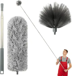 Retractable Gap Dust Cleaner Kit 3PCS Extendable Cleaning Duster Set with Washable Microfiber & Cobweb Brush 100" Telescopic Pole Silicone Tips Adjustable Reach for High & Low Spaces Lightweight Household Cleaning Tools