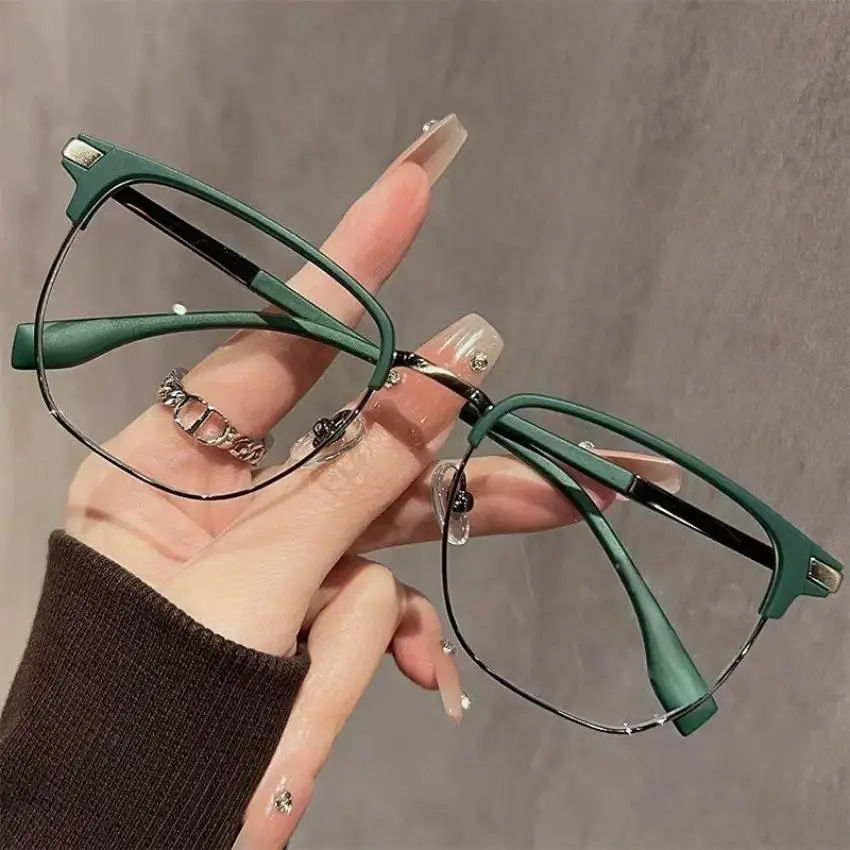 Unisex Anti-Blue Light Glasses with Blue Light Blocking Lens, HD Clear Lens, Minimalist Square Green Frame, for Work, Gaming, PC Screen Use