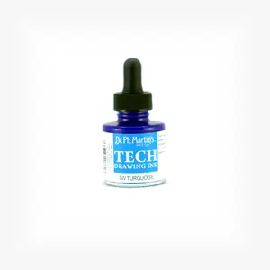 Dr. Ph. Martin's TECH Drawing Ink (7W) Ink Bottle, 1.0 US fl oz, Turquoise, 1 Bottle