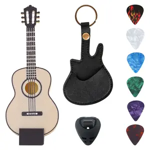 Guitar Pick Holder Case, Guitar-Shaped Picks Storage Box Set with Display Stand Gift for Guitarist and Music Lovers Compact Portable Design