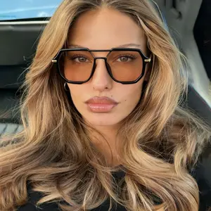 Vintage Polygon Aviator Sunglasses, Double Bridge Gold Frame UV400 Sun Shades  Multiple Color Options for Women Men Fashion Eyewear