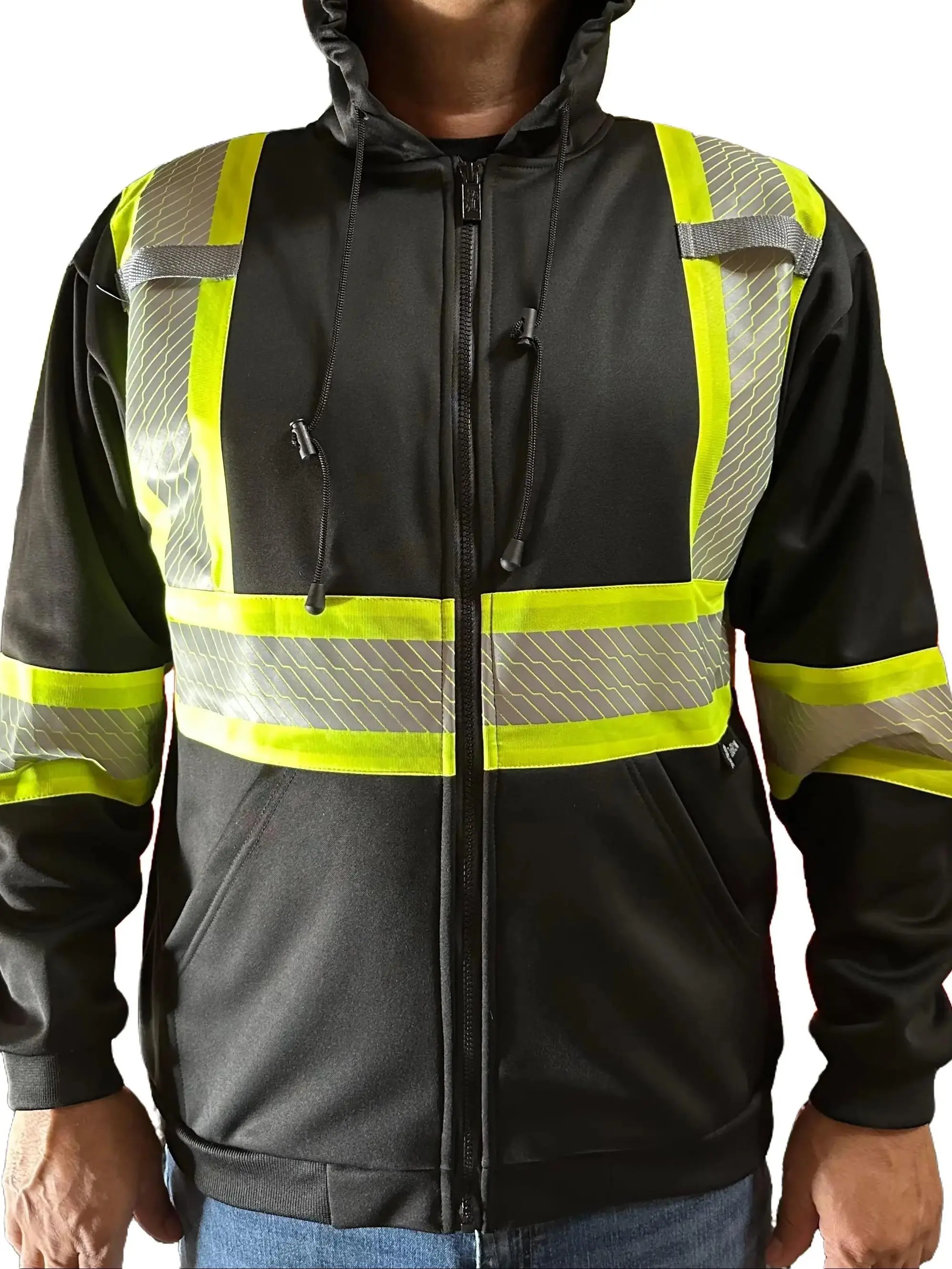 Black Long Sleeve Hooded Safety Sweatshirt with zipper