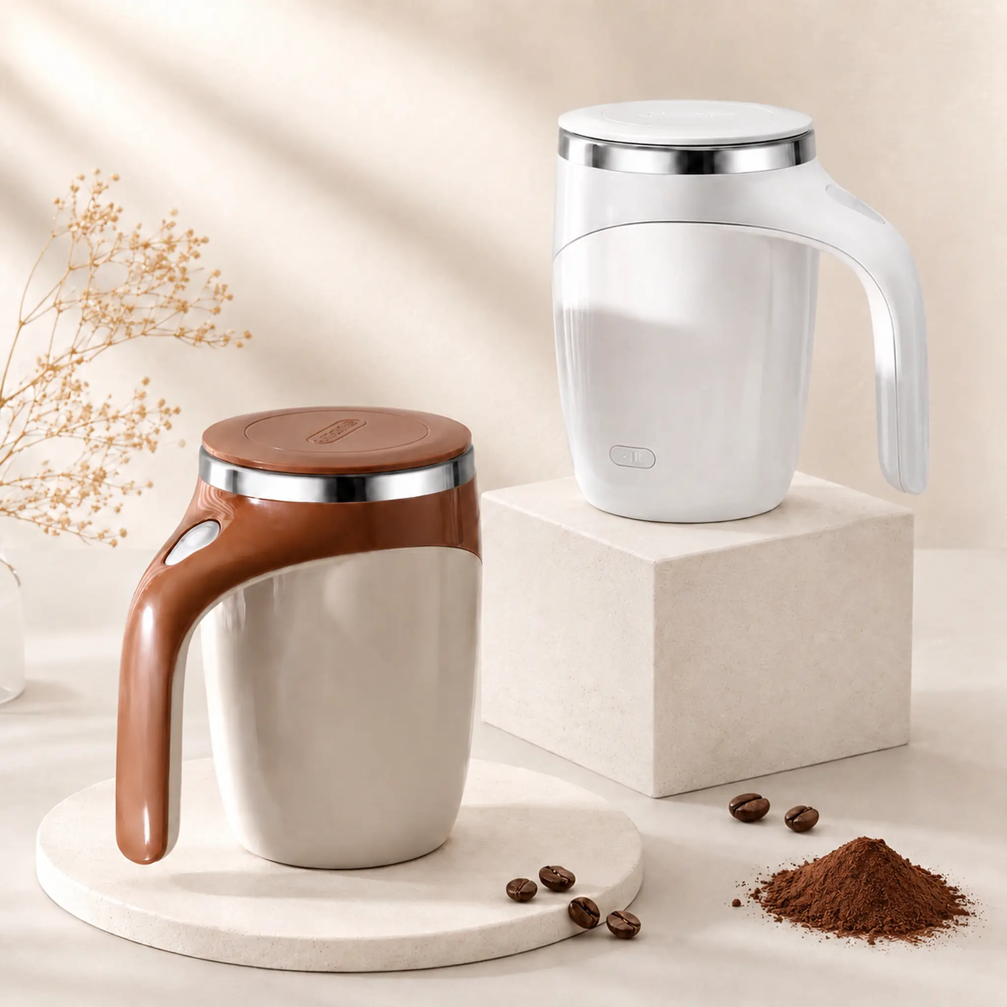 Electric Self-Stirring Coffee Mug - 380ml Stainless Steel Portable Travel Cup with 1-Touch Magnetic Mixing, Reusable for Coffee, Milk & Protein Shakes (Home Supplies, Party Gift Option)