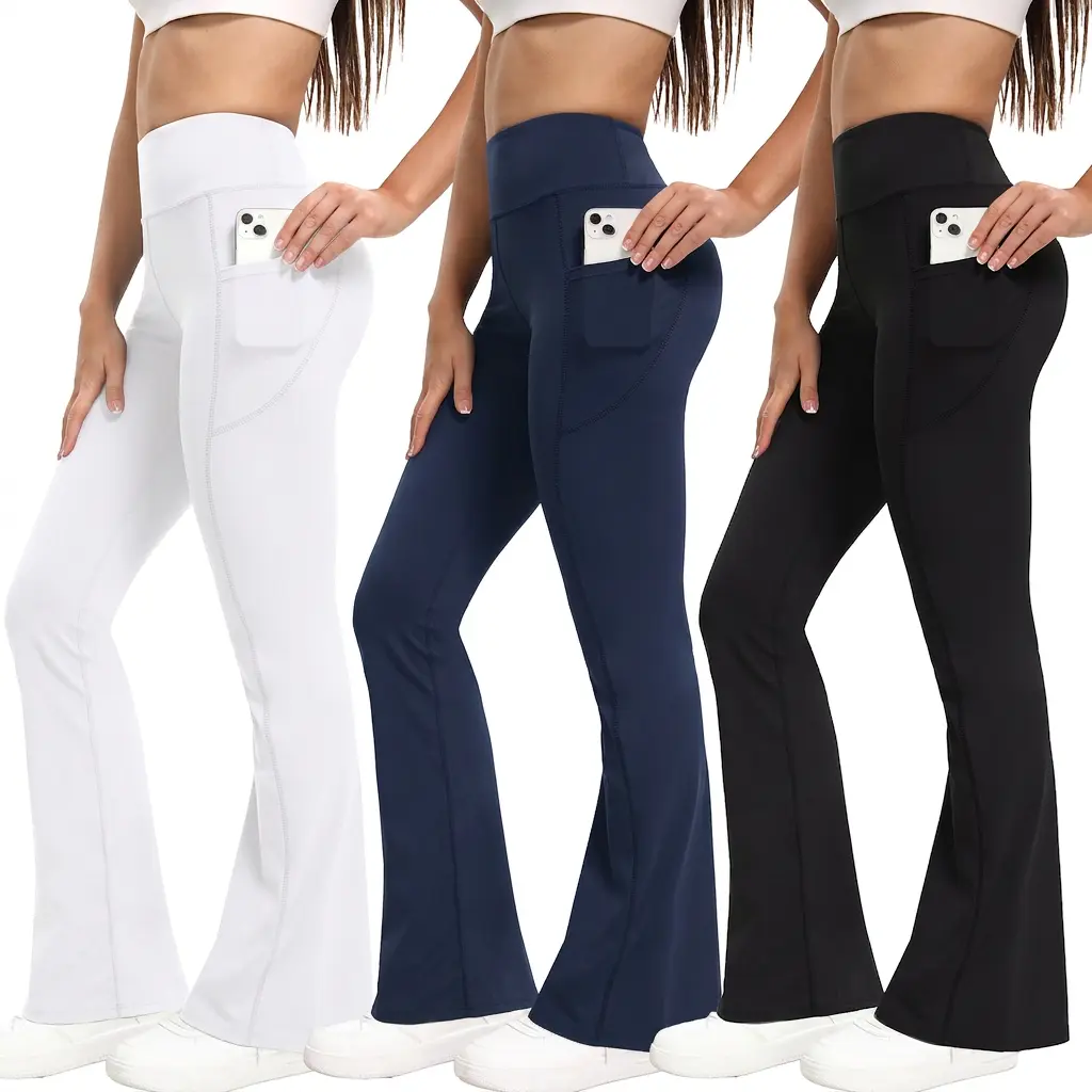 Women's 3-Pack High Waist Flare Leggings - Buttery Soft Comfy Pocketed m Athleisure Activewear Finds, Butt Lifting Yoga Bottoms for Gym, Everyday Active Standard Sizes Sports Bottoms, Sporty Chic