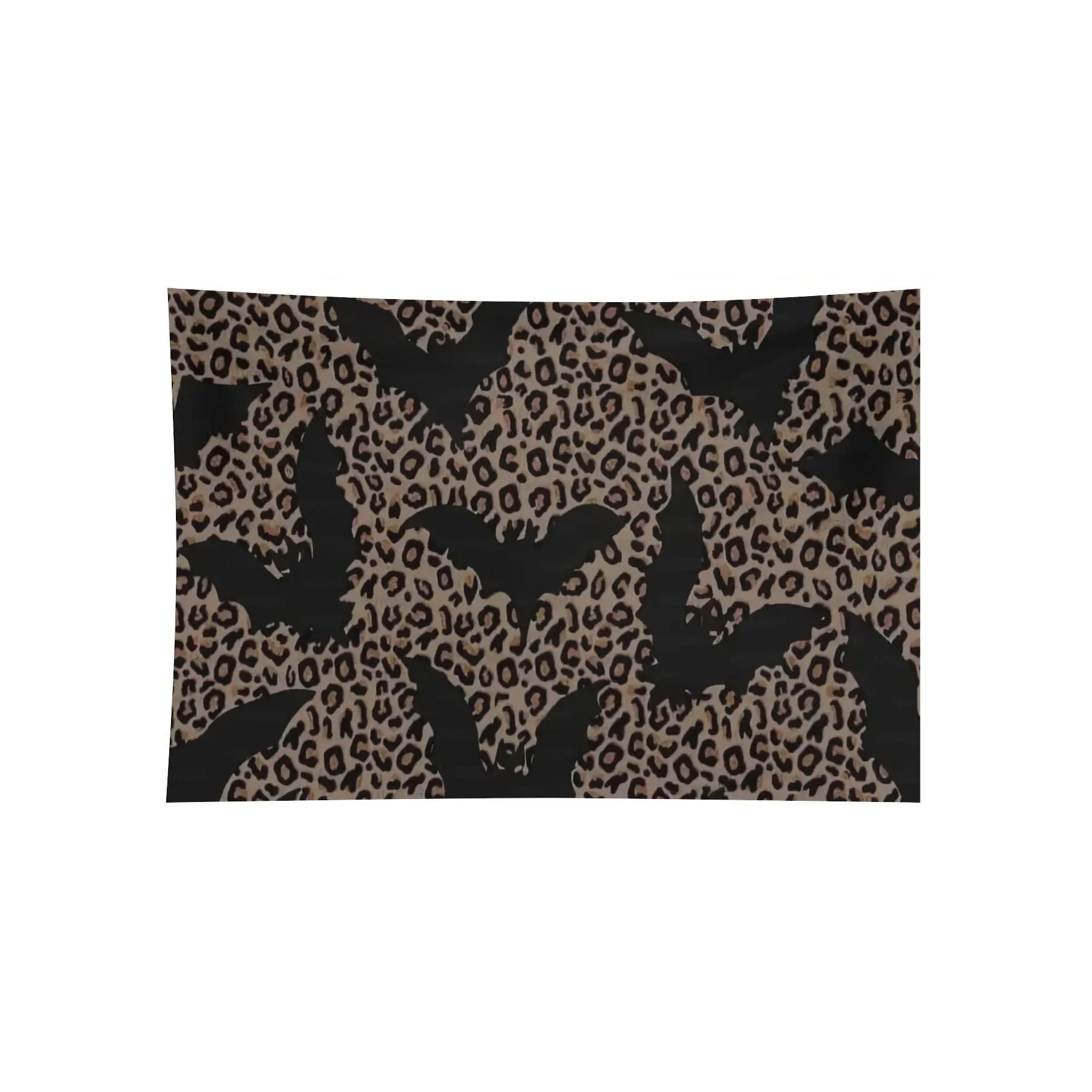 Leopard Print Flying Bats Gothic Halloween Wall Tapestry, Dark Aesthetic Bedroom Dorm Party Decor