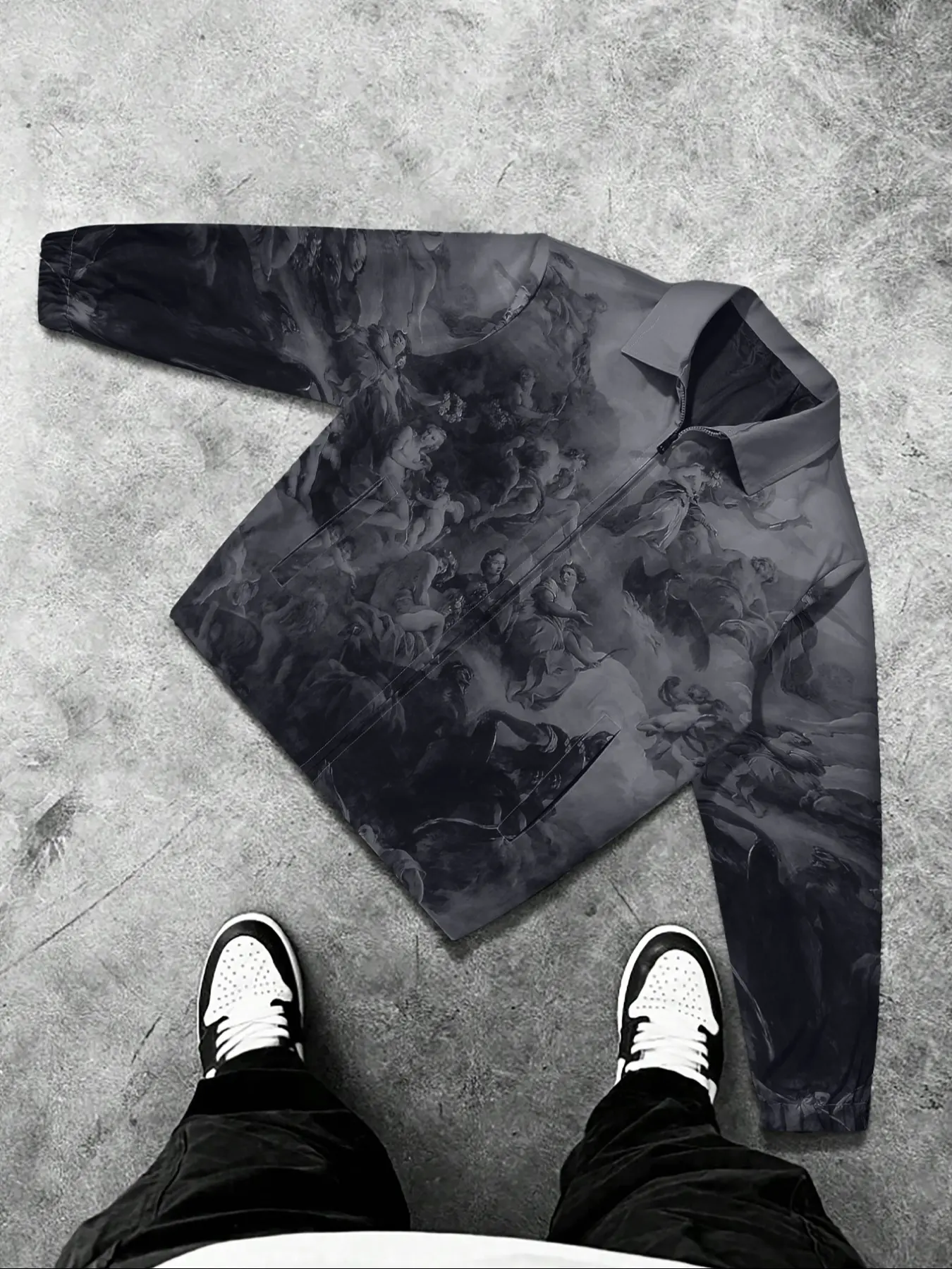 Men's Printed Long Sleeve Casual Collared All Season Jacket with Artistic Patterns, Unique Retro Style Collar + Zipper Design, Trendy & Vintage Fashion Outerwear Coats, Menswear